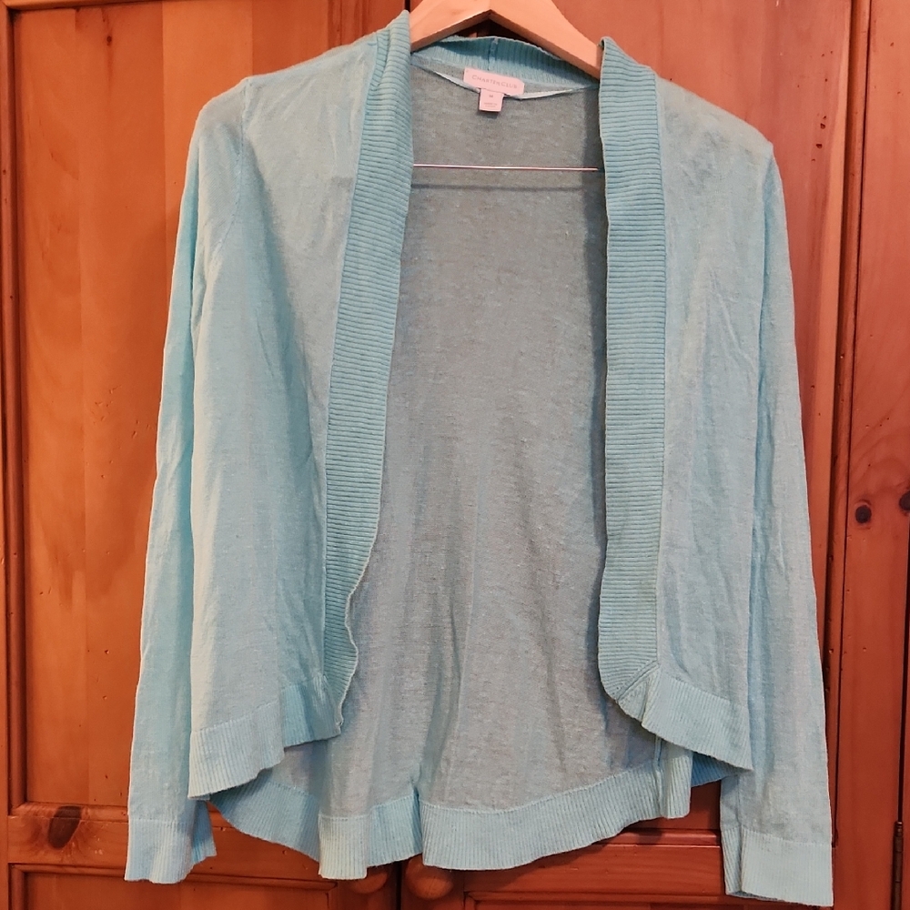 Charter Club Aqua Open Front Cardigan Linen-Blend